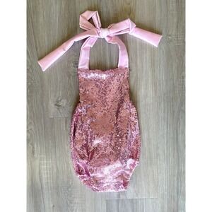 Pink ALL Sequin Romper for first birthdays and parties. Size 18-24 months